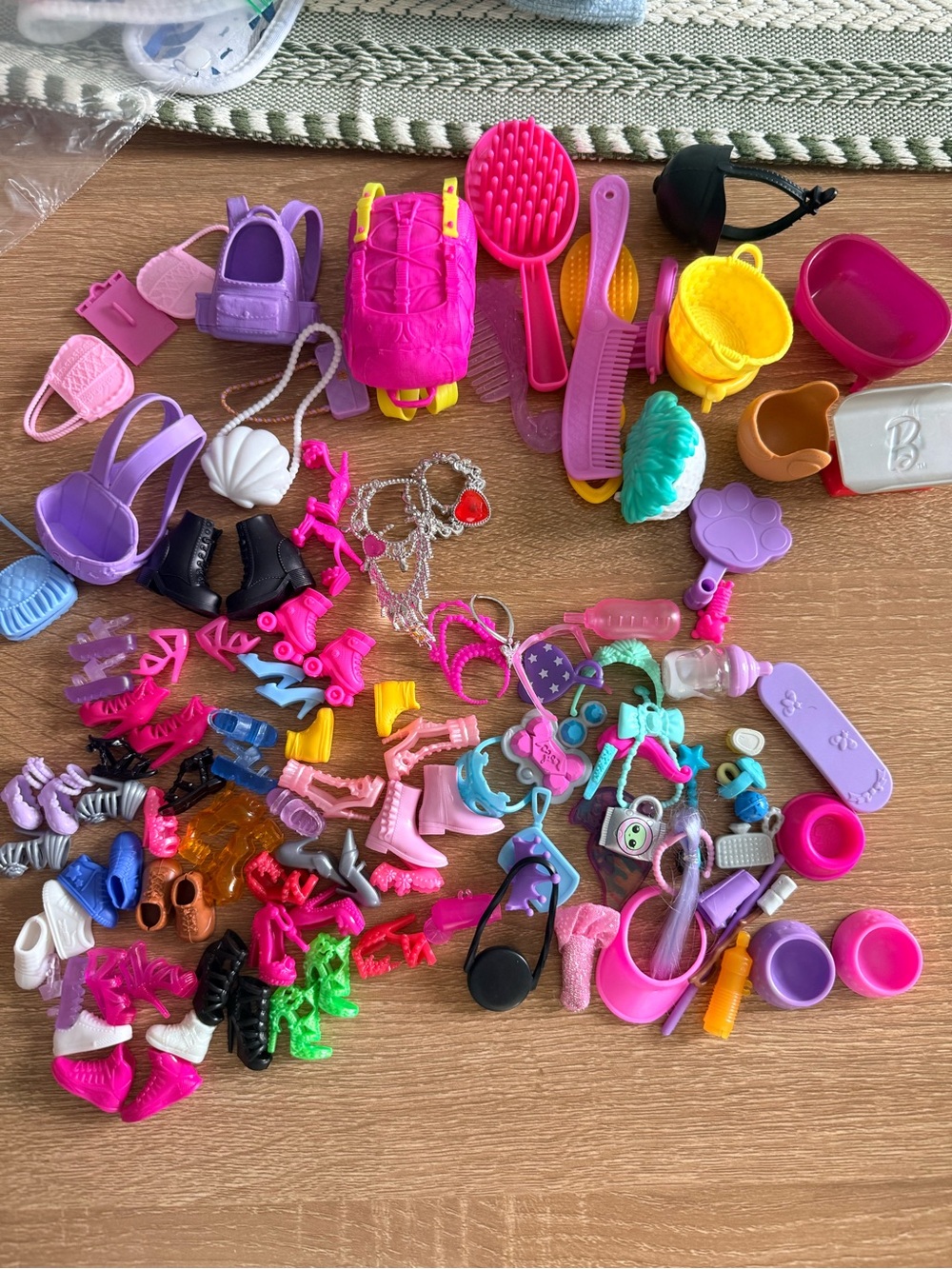 Barbie Small Doll Accessories shoes , necklace, Mix in Pink, Purple & Yellow